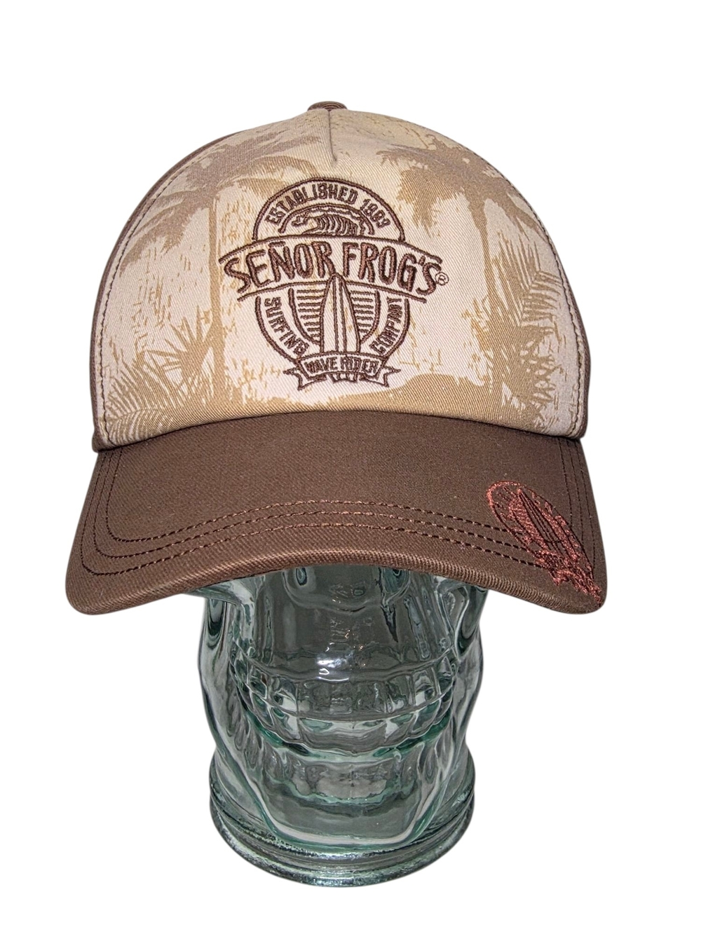 Senor Frog's Isla Mujeres Mexico Surf Baseball Cap Hat Brown Tan Wave Rider